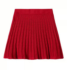 Red Ribbed Knit Mini Skirt