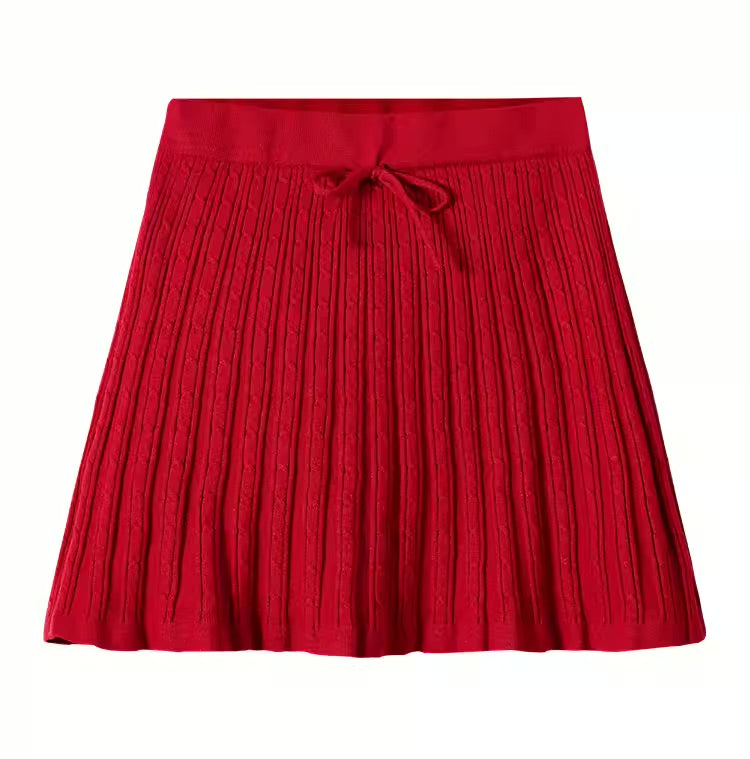 Red Ribbed Knit Mini Skirt