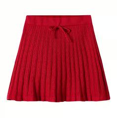 Red Ribbed Knit Mini Skirt