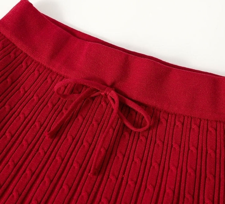 Red Ribbed Knit Mini Skirt