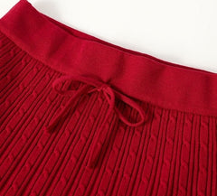 Red Ribbed Knit Mini Skirt