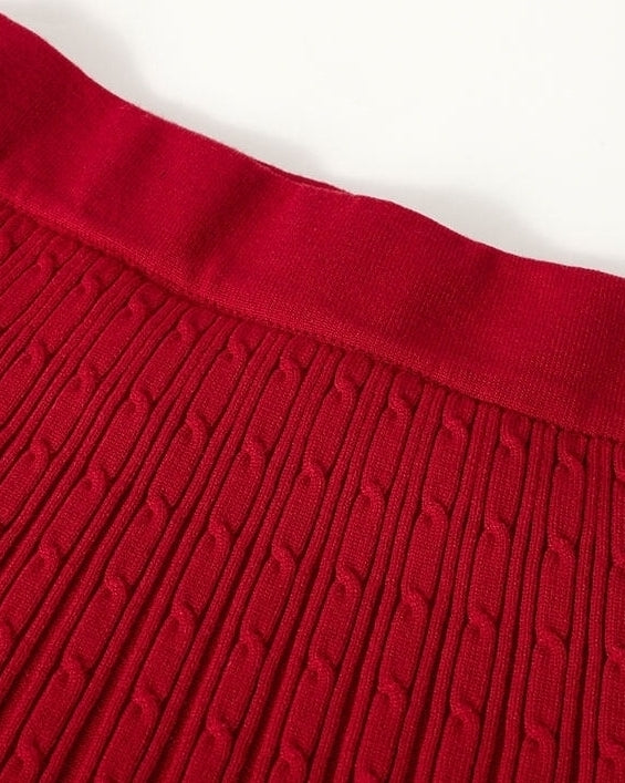 Red Ribbed Knit Mini Skirt