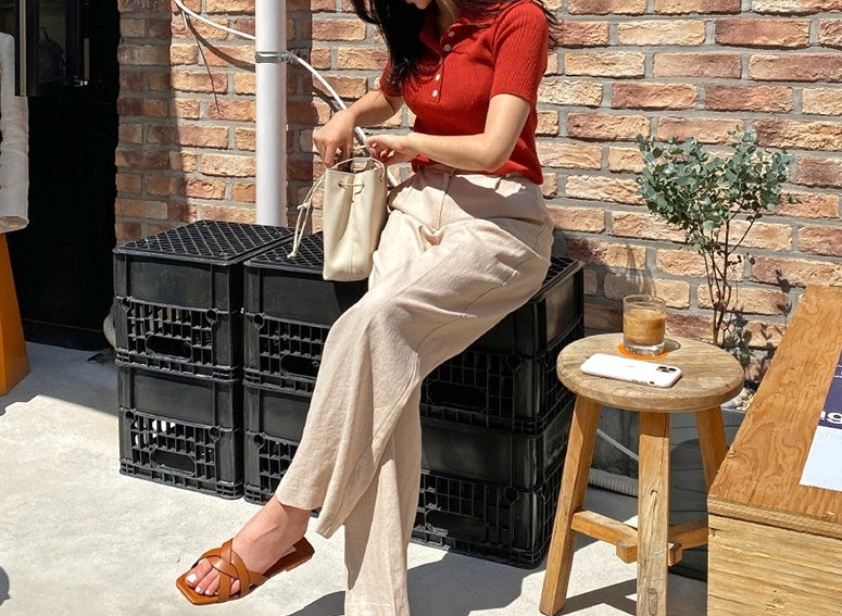 Red Ribbed Knitted Polo Shirt