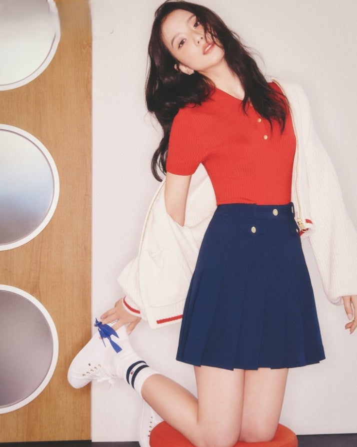 Red Ribbed Knitted Polo Shirt
