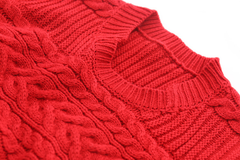 Red Round Neck Twist Knit Sweater