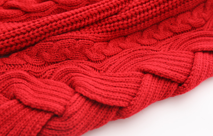 Red Round Neck Twist Knit Sweater