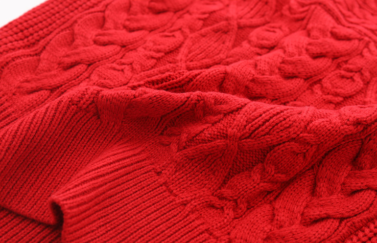 Red Round Neck Twist Knit Sweater