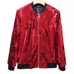 Red Sequins Bomber Zipper Jacket