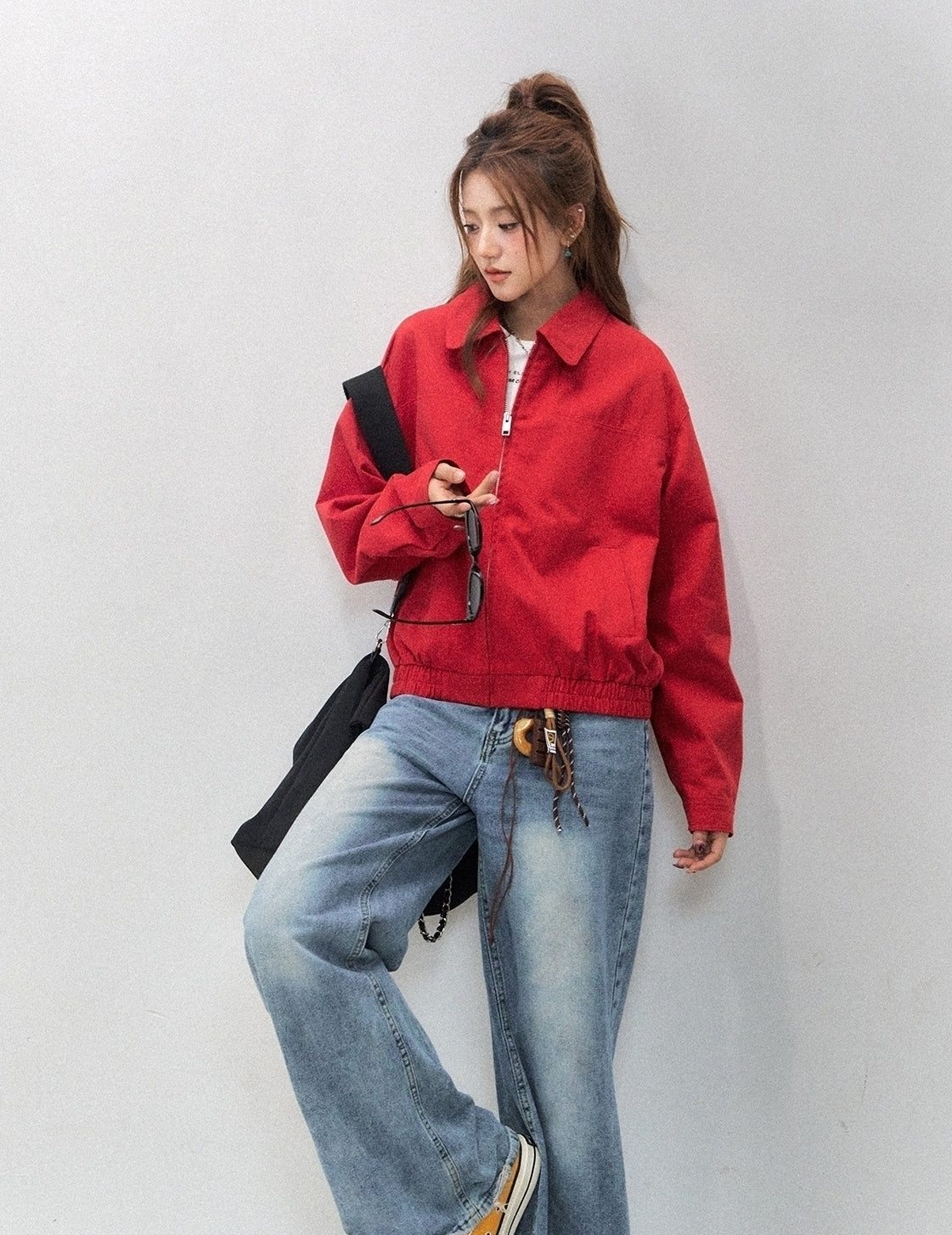 Red Short Casual Chic Workwear Jacket