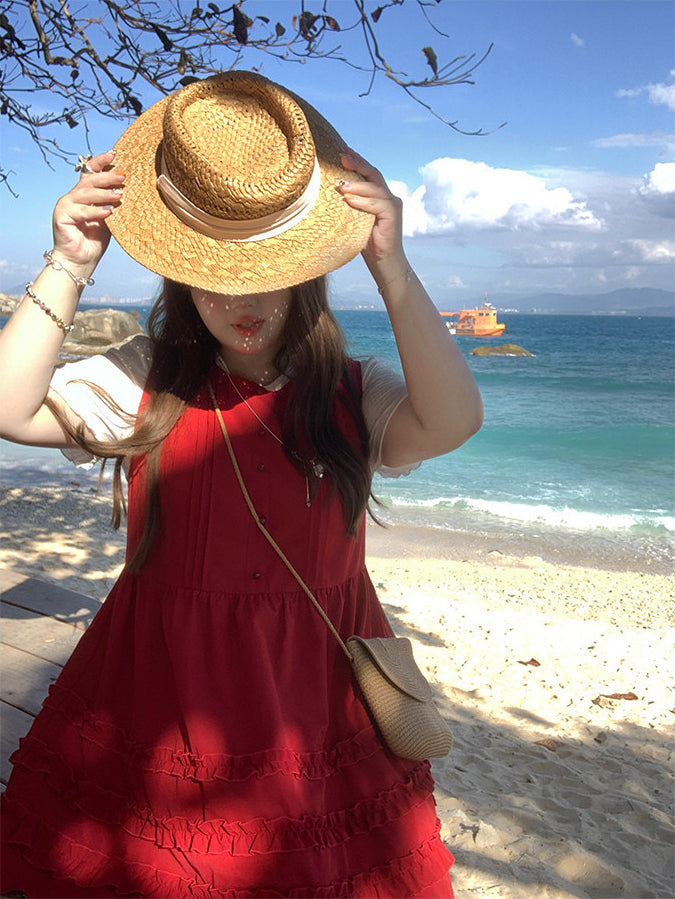 Red Sleeveless Vacation Dress