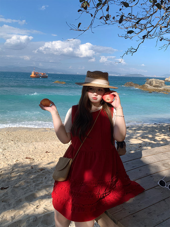 Red Sleeveless Vacation Dress