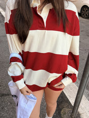 Red Stripe Campus Rugby Sweatshirt