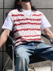 Red Striped White Hollow Vest