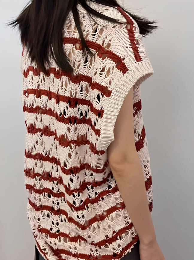 Red Striped White Hollow Vest