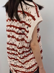Red Striped White Hollow Vest