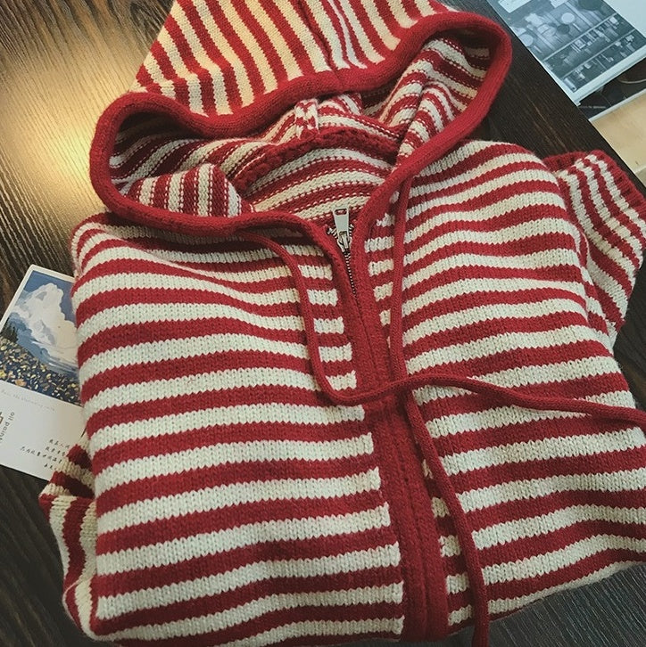 Red Stripes Hooded Jacket