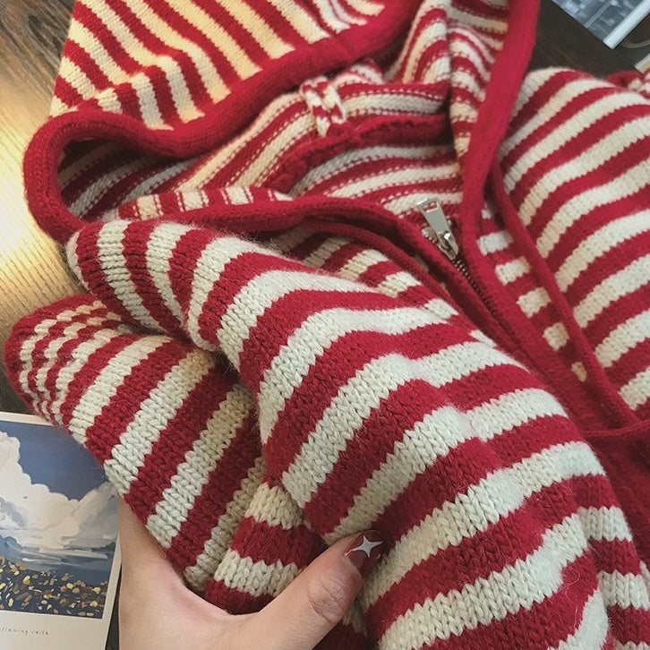 Red Stripes Hooded Jacket