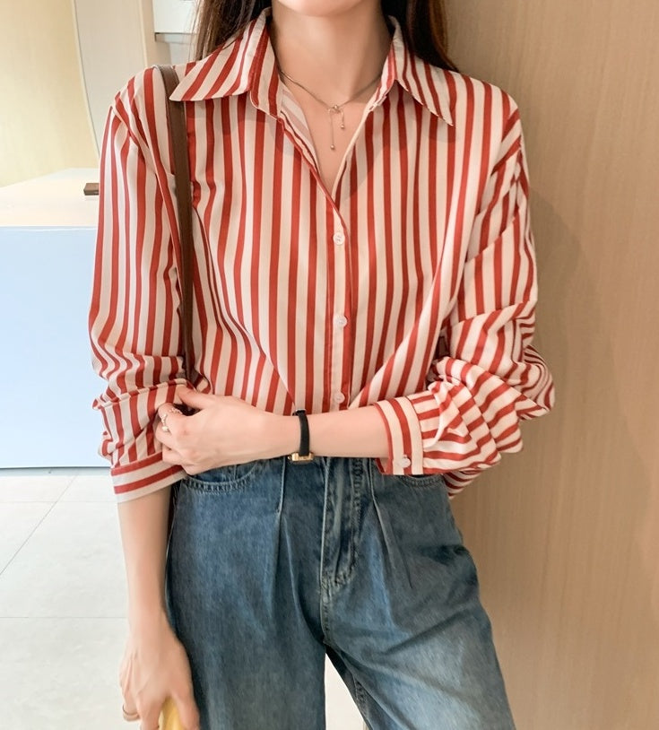 Red Stripes Long Sleeves Shirt