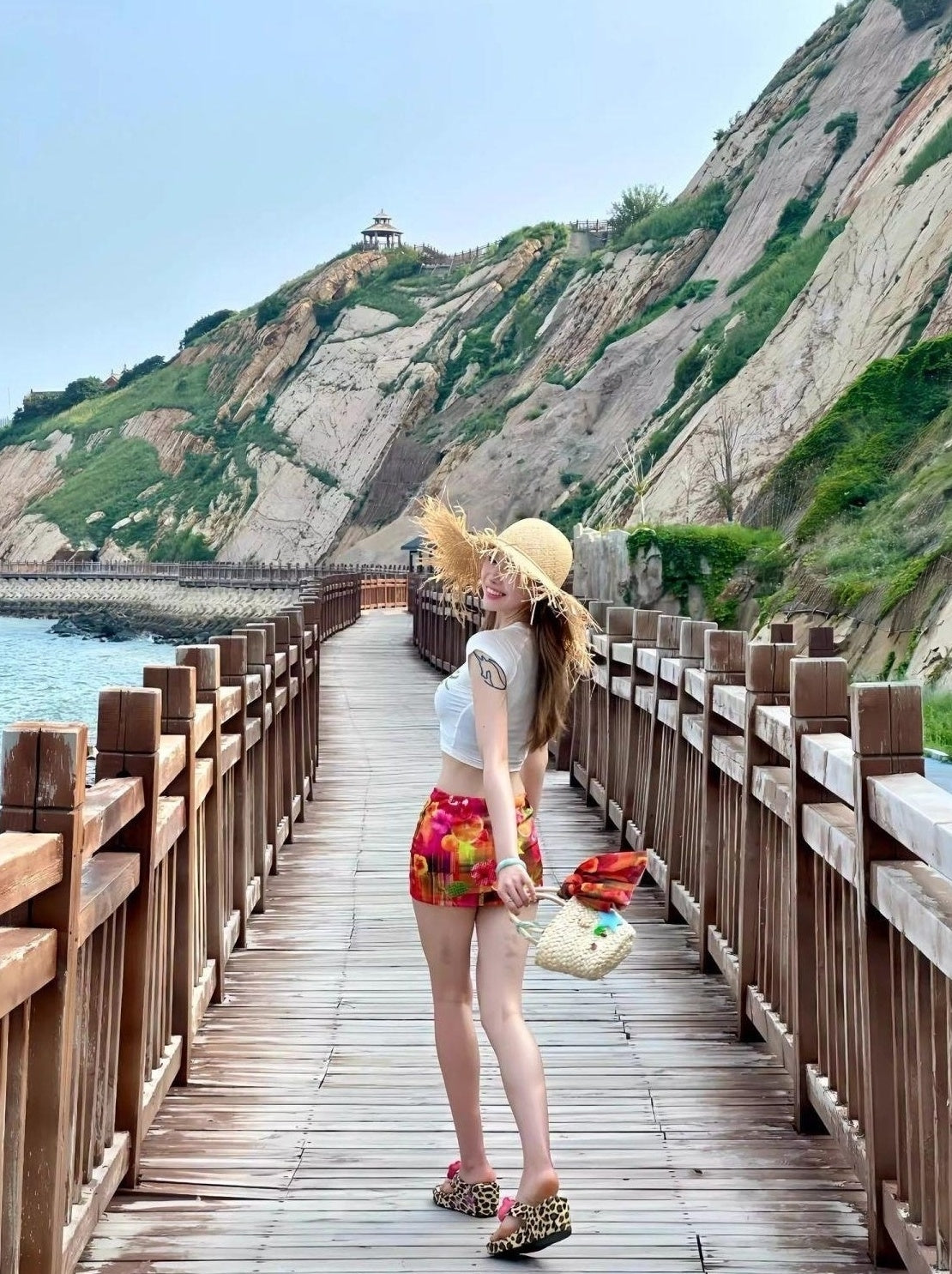 Red Tropical Print Mini Skirt