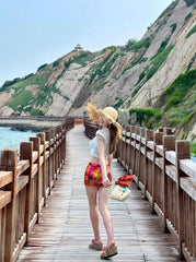 Red Tropical Print Mini Skirt