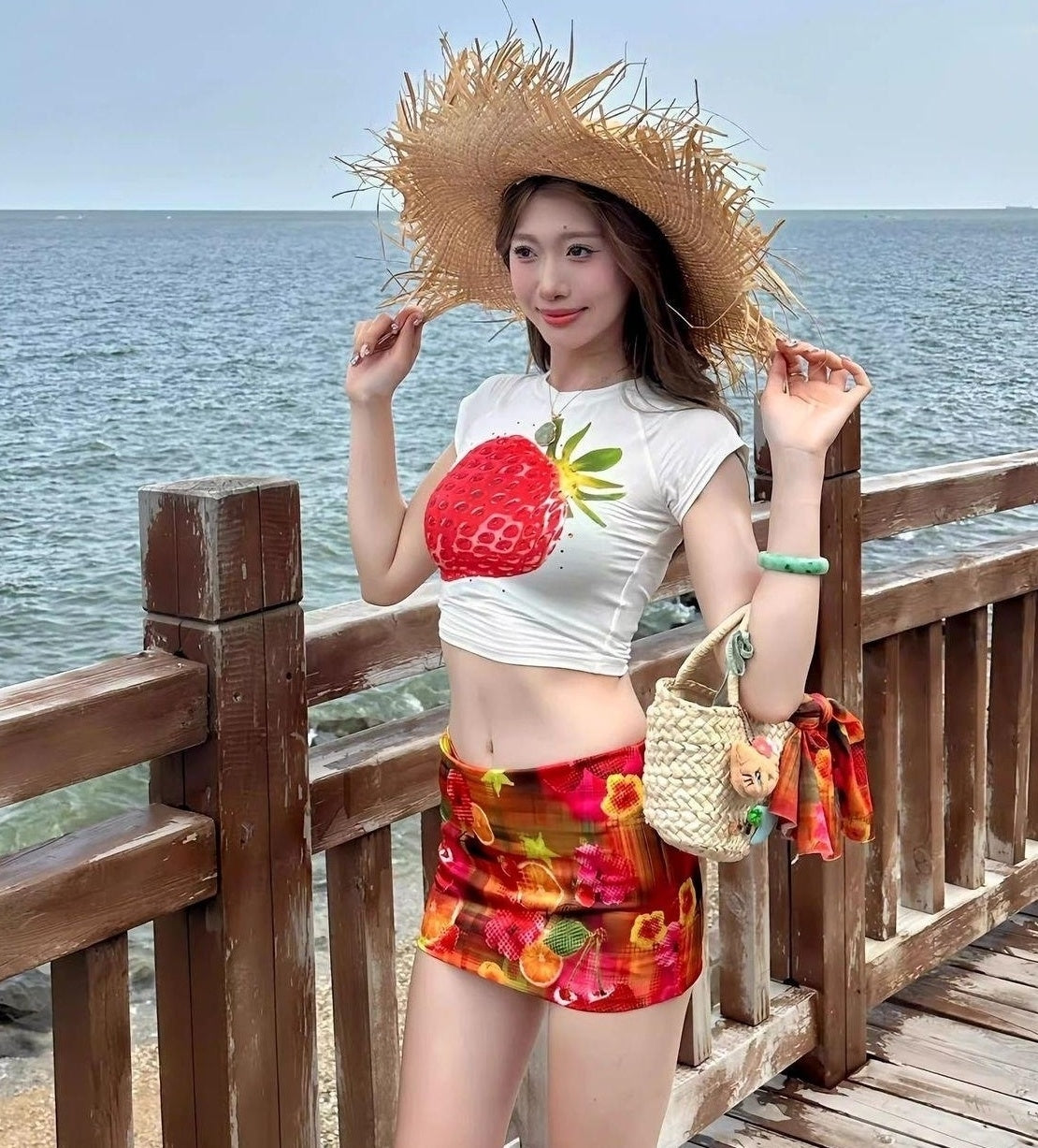 Red Tropical Print Mini Skirt