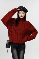 Red Turtleneck Chunky Knit Sweater