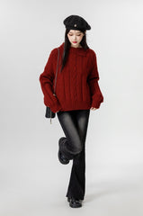 Red Turtleneck Chunky Knit Sweater