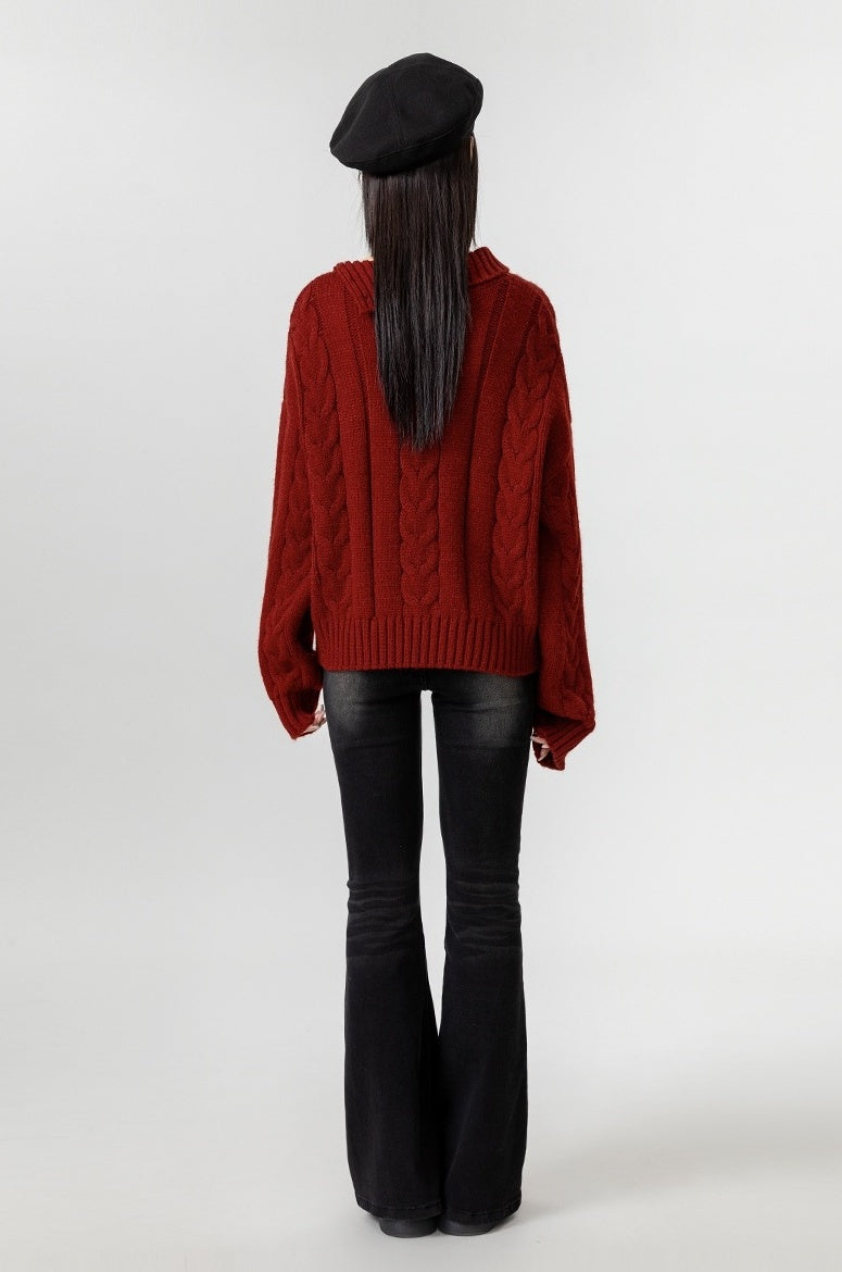 Red Turtleneck Chunky Knit Sweater