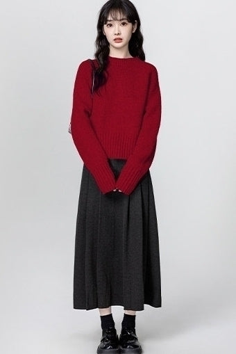 Red Turtleneck Knit Sweater Winter Short Pullover