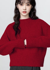 Red Turtleneck Knit Sweater Winter Short Pullover