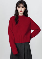 Red Turtleneck Knit Sweater Winter Short Pullover