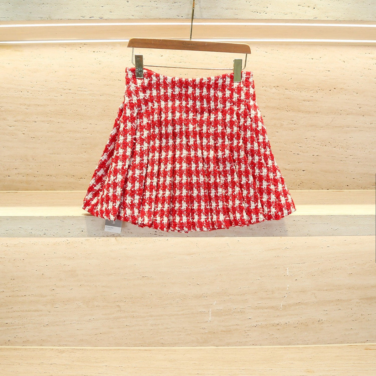Red Tweed Pleated Skirt