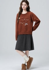 Red Vintage Loose Knit Pullover Sweater Short Style