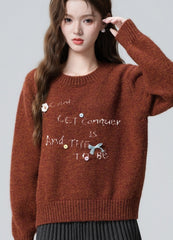 Red Vintage Loose Knit Pullover Sweater Short Style