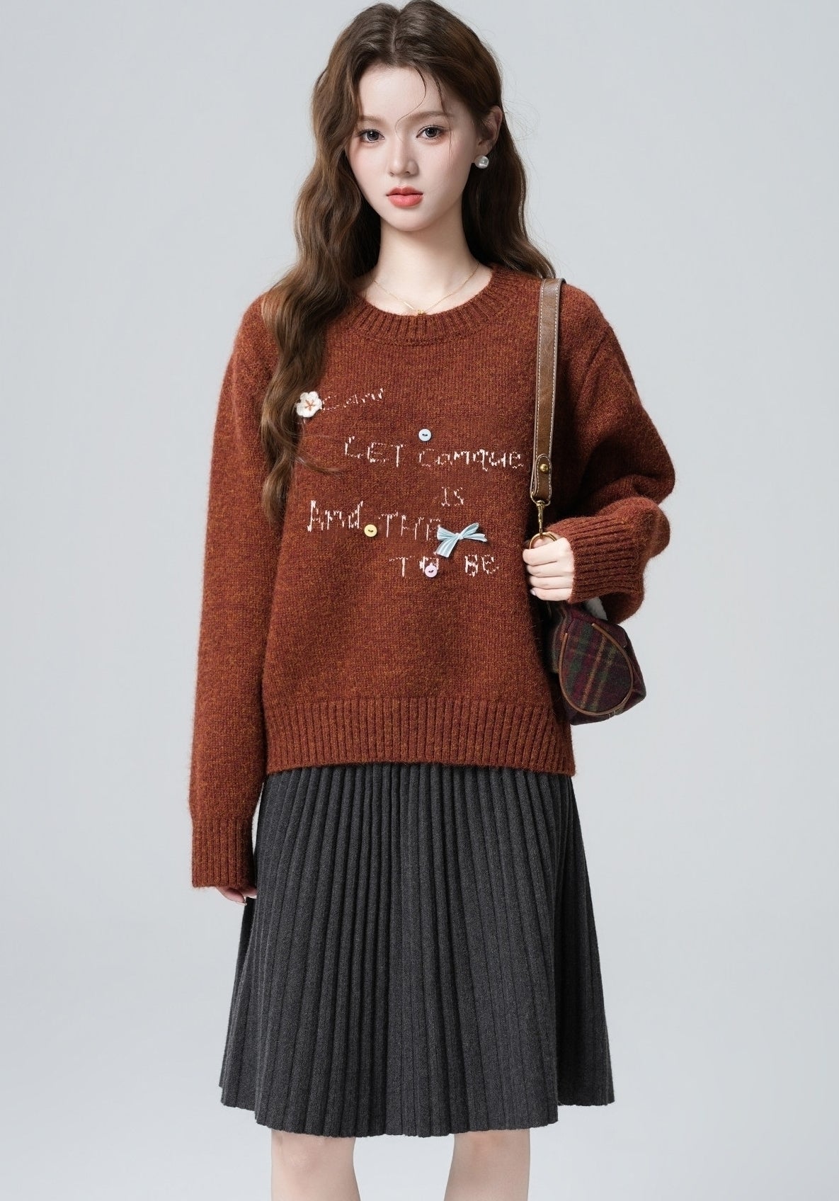 Red Vintage Loose Knit Pullover Sweater Short Style