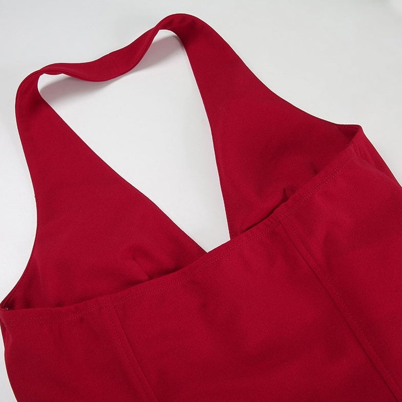 Red Zip-Up Corset Halter Top