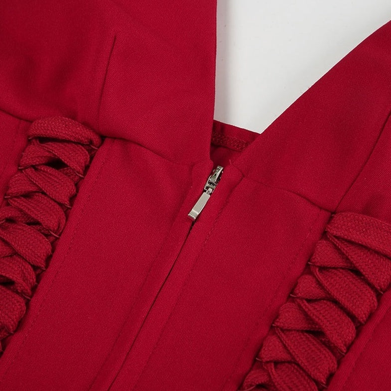 Red Zip-Up Corset Halter Top