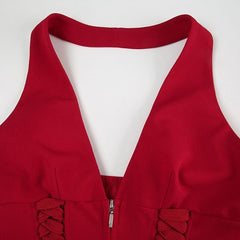 Red Zip-Up Corset Halter Top