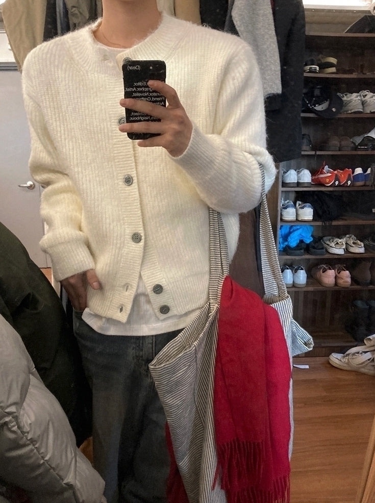 Relaxed Crew Neck Knit Cardigan