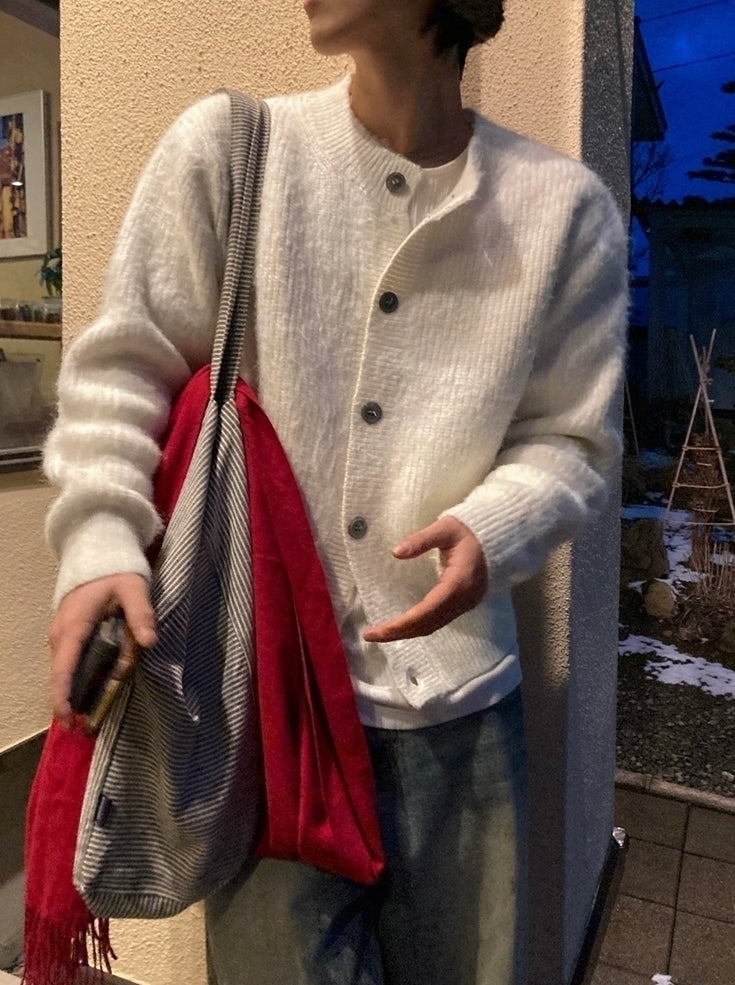 Relaxed Crew Neck Knit Cardigan