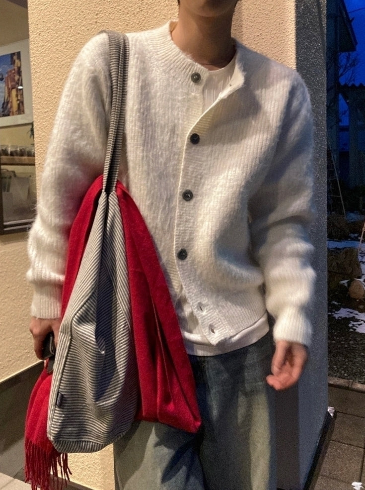 Relaxed Crew Neck Knit Cardigan
