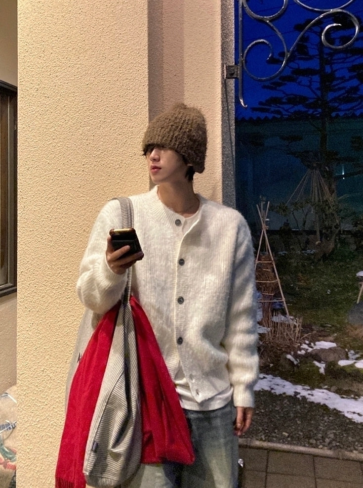 Relaxed Crew Neck Knit Cardigan