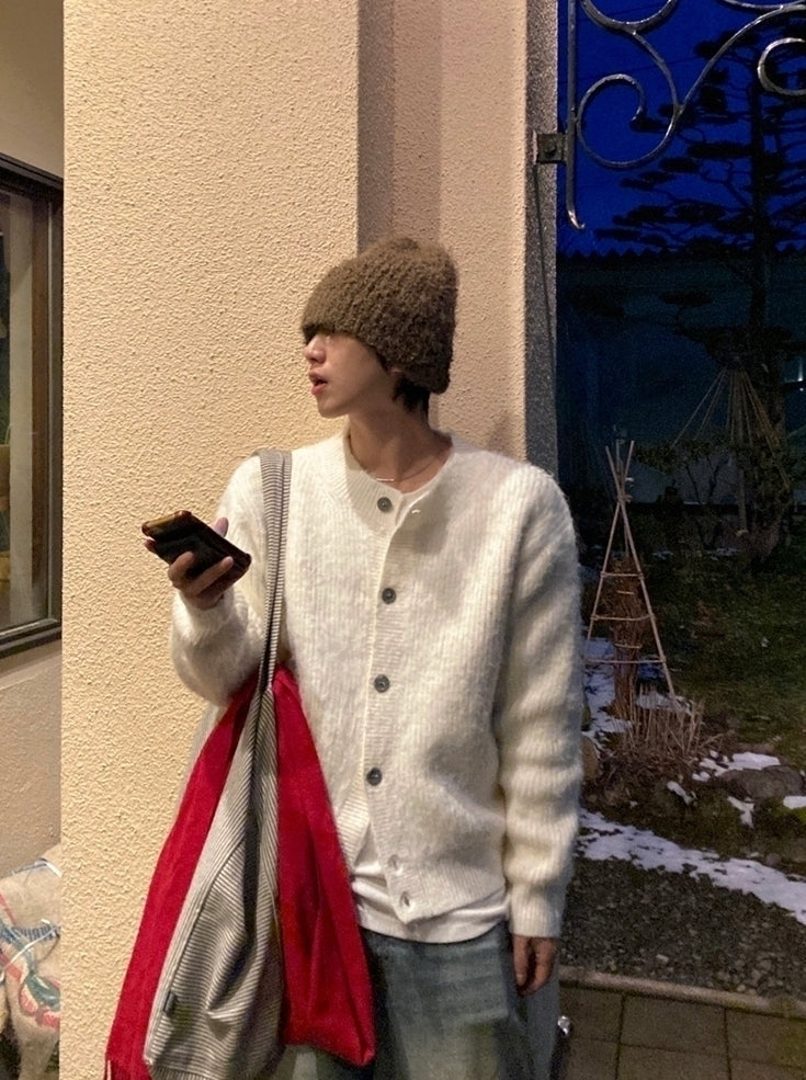 Relaxed Crew Neck Knit Cardigan