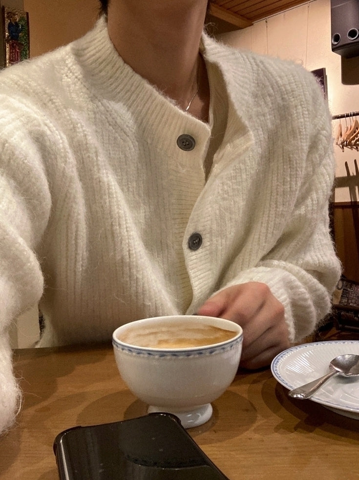 Relaxed Crew Neck Knit Cardigan