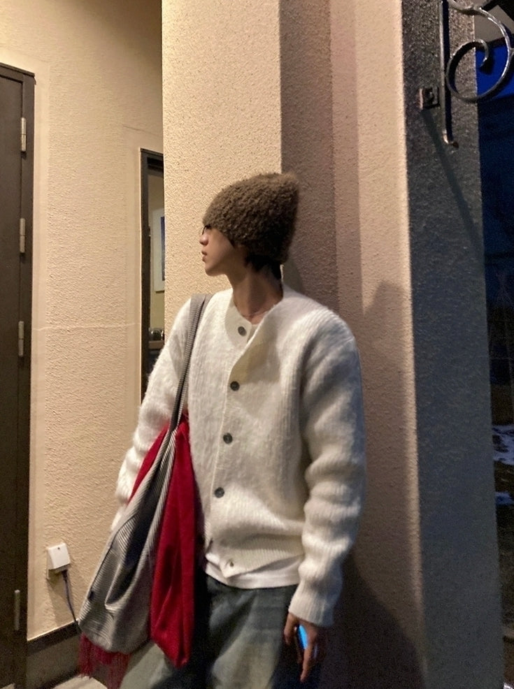 Relaxed Crew Neck Knit Cardigan