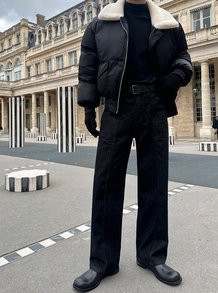 Relaxed Fit Black Washed Straight Leg Jeans