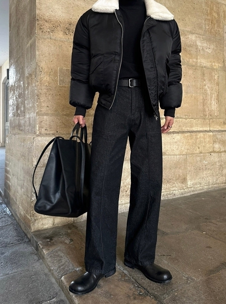 Relaxed Fit Black Washed Straight Leg Jeans