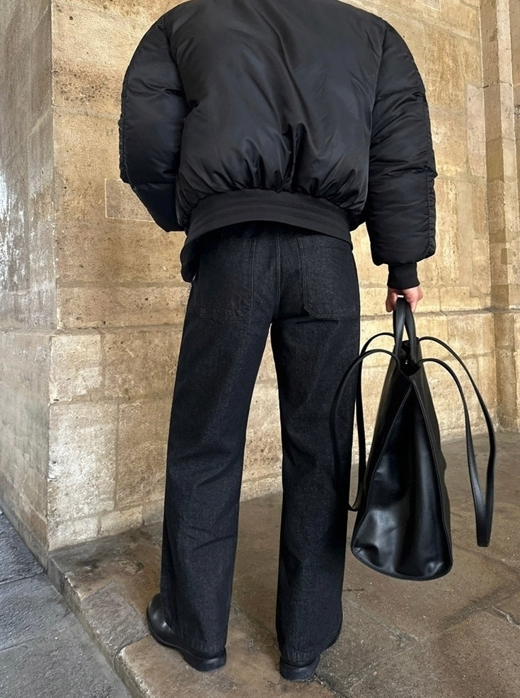 Relaxed Fit Black Washed Straight Leg Jeans
