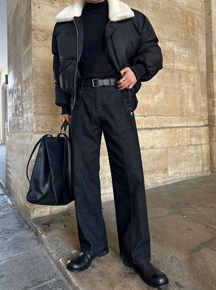 Relaxed Fit Black Washed Straight Leg Jeans