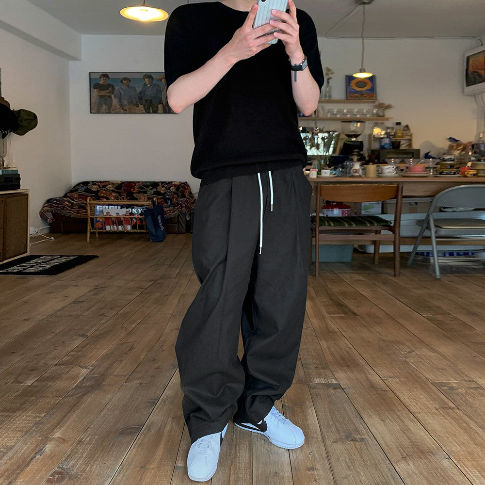 Relaxed Fit Drawstring Wide Leg Pants
